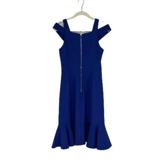 Rebecca Taylor Cold Shoulder Peplum Hem Midi Dress Blue Size 4 - Picture 3 of 7